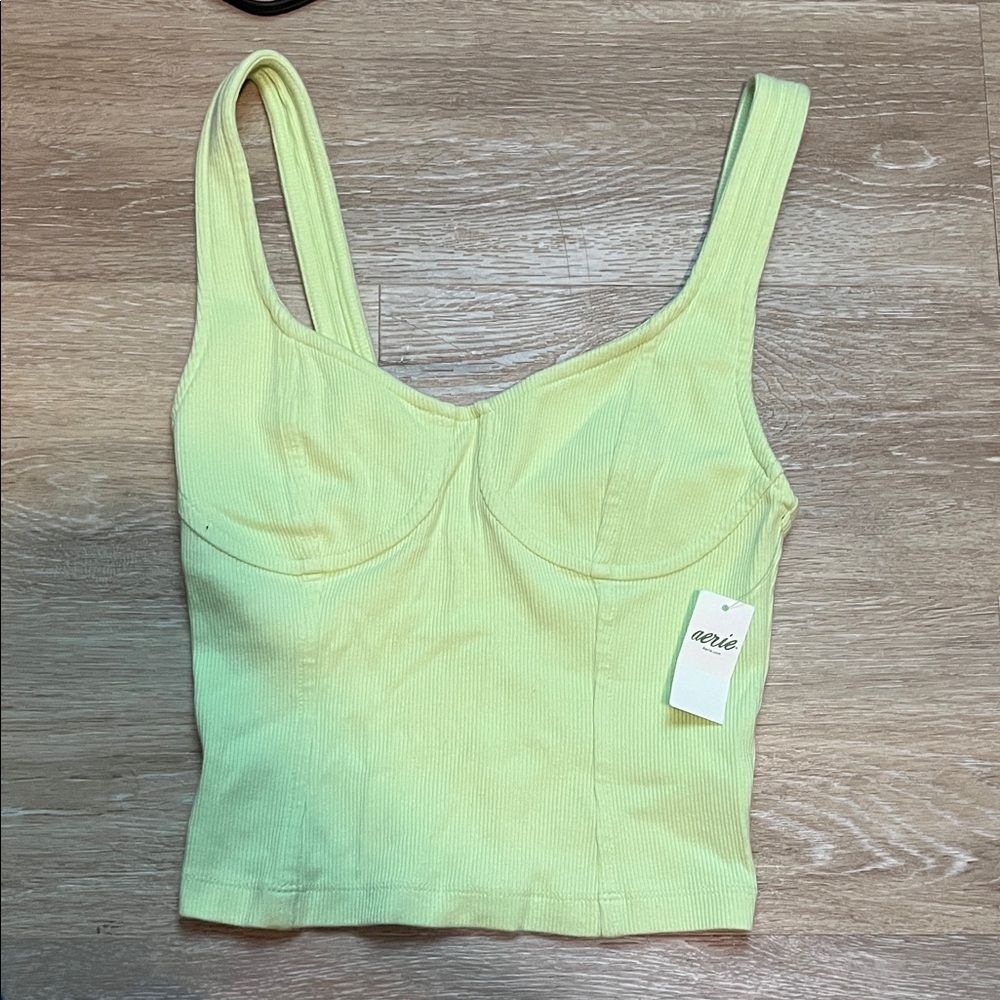 Aerie Light Yellow Ribbed Bustier Top